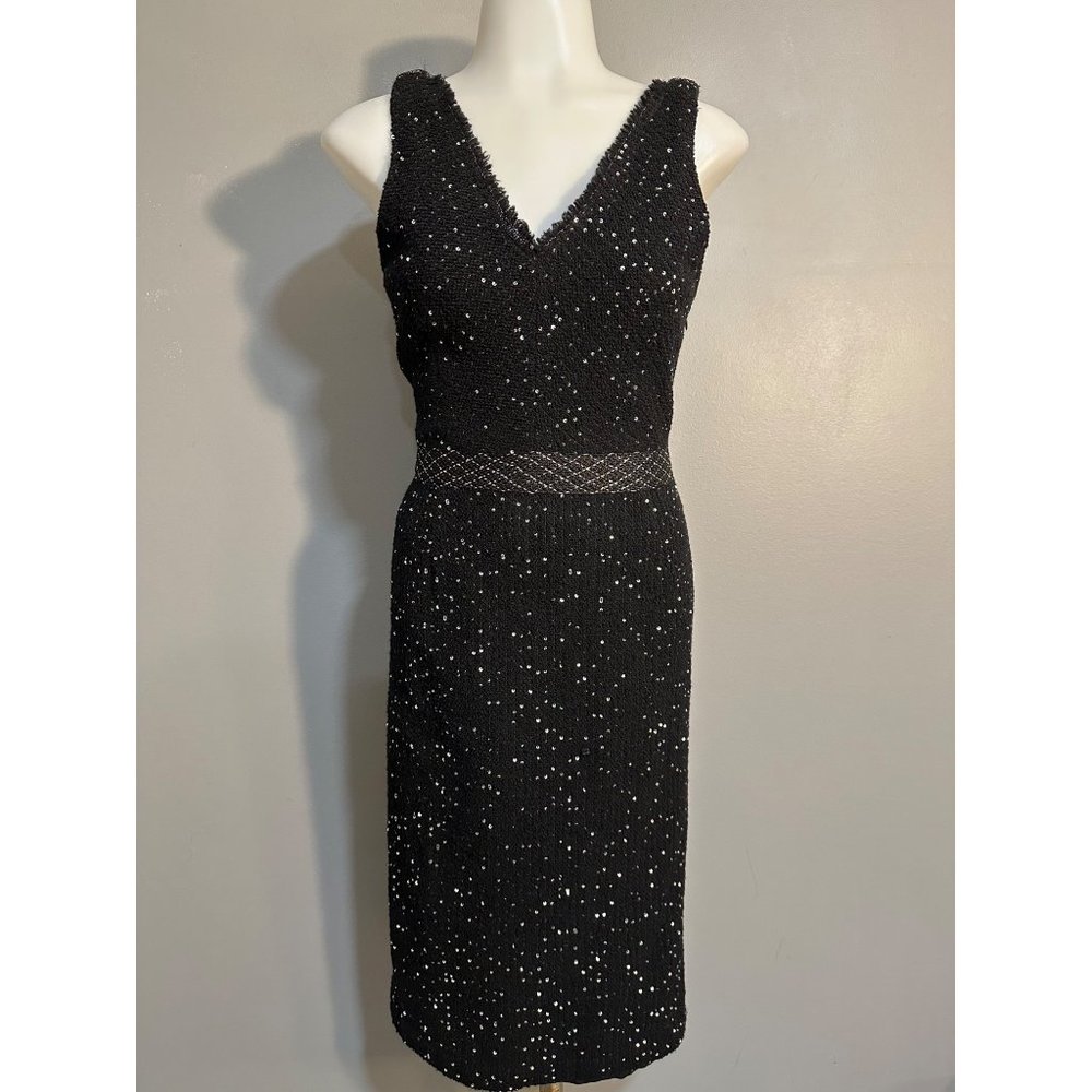 Lela Rose Black Knit Bouclé Wool Dress with Sequins - Size 2 - Designer - Formal